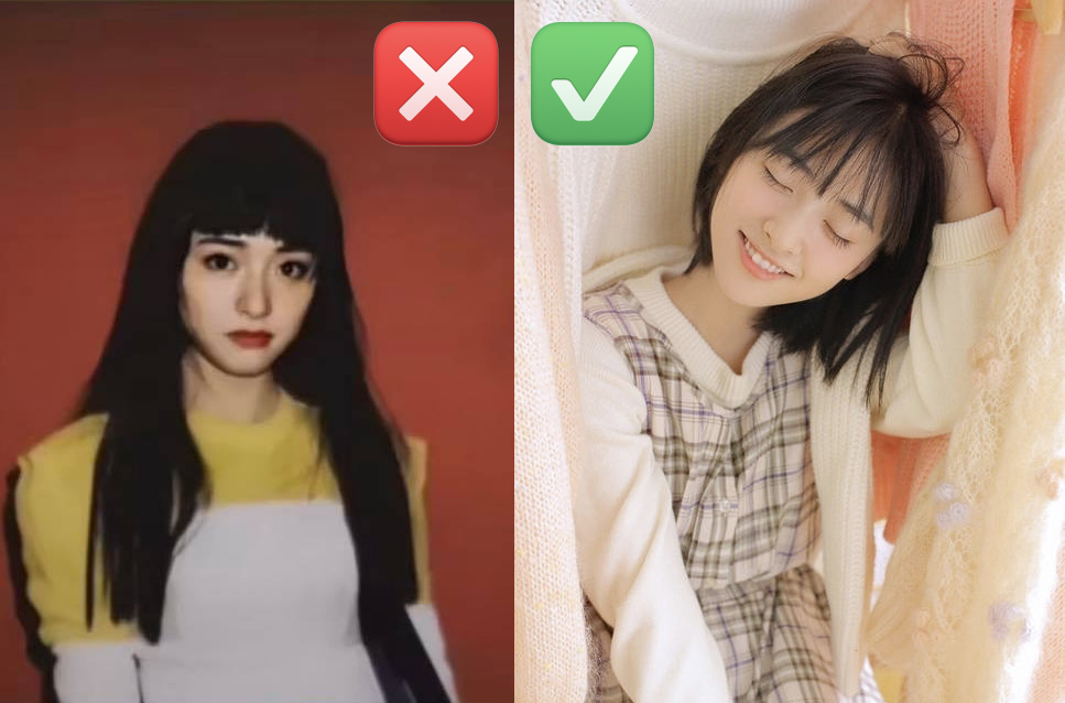 2、头身比  头身比例较不优越的女生可以用短发突出身材比例;比如个子娇小偏矮的女生就不建议头发留太长,否则会有头重身轻、整个人看起来沉甸甸的视觉效果~明星中小只女孩沈月就是一个很好的例子,长直发会让她整个人看起来没有精气神,反而少女清爽感短发会让她看起来更有青春活力。