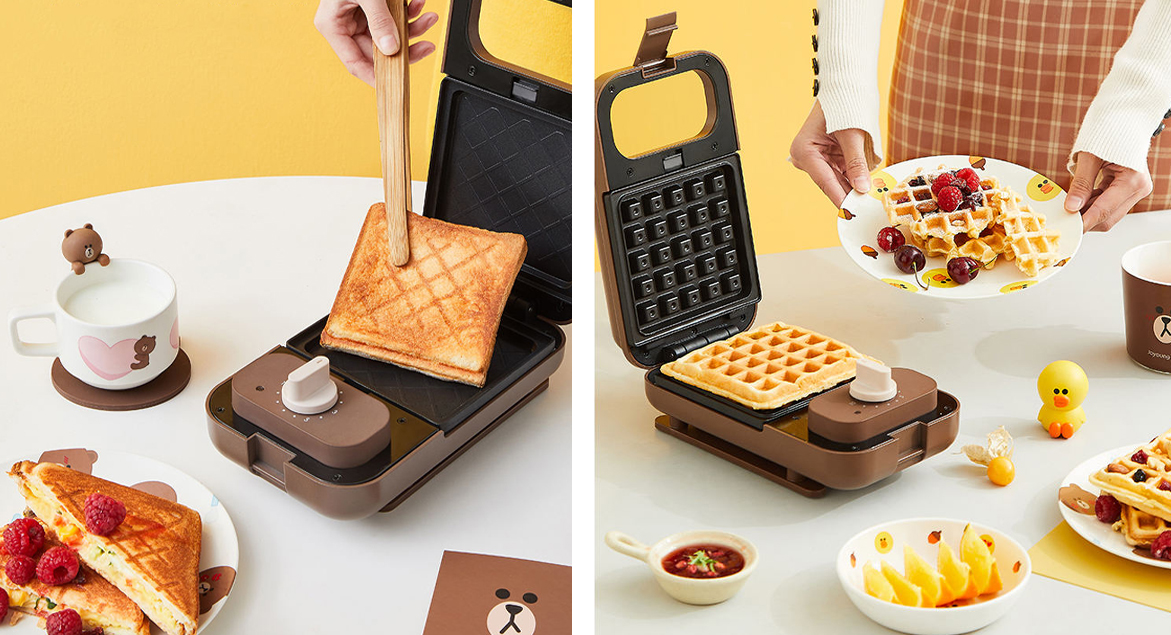 三明治+Waffle早餐机:备有Brown和Sally款可选,零厨艺Girls也能短时间能变身「小厨神」搞定轻食早餐,无论是烤面包三明治、自制Waffle或是当煎盘煎点培根或鸡蛋都行唷!而且定时功能自动断电免看管,使用起来特别便捷!参考价格 RM281.90 >> 链接