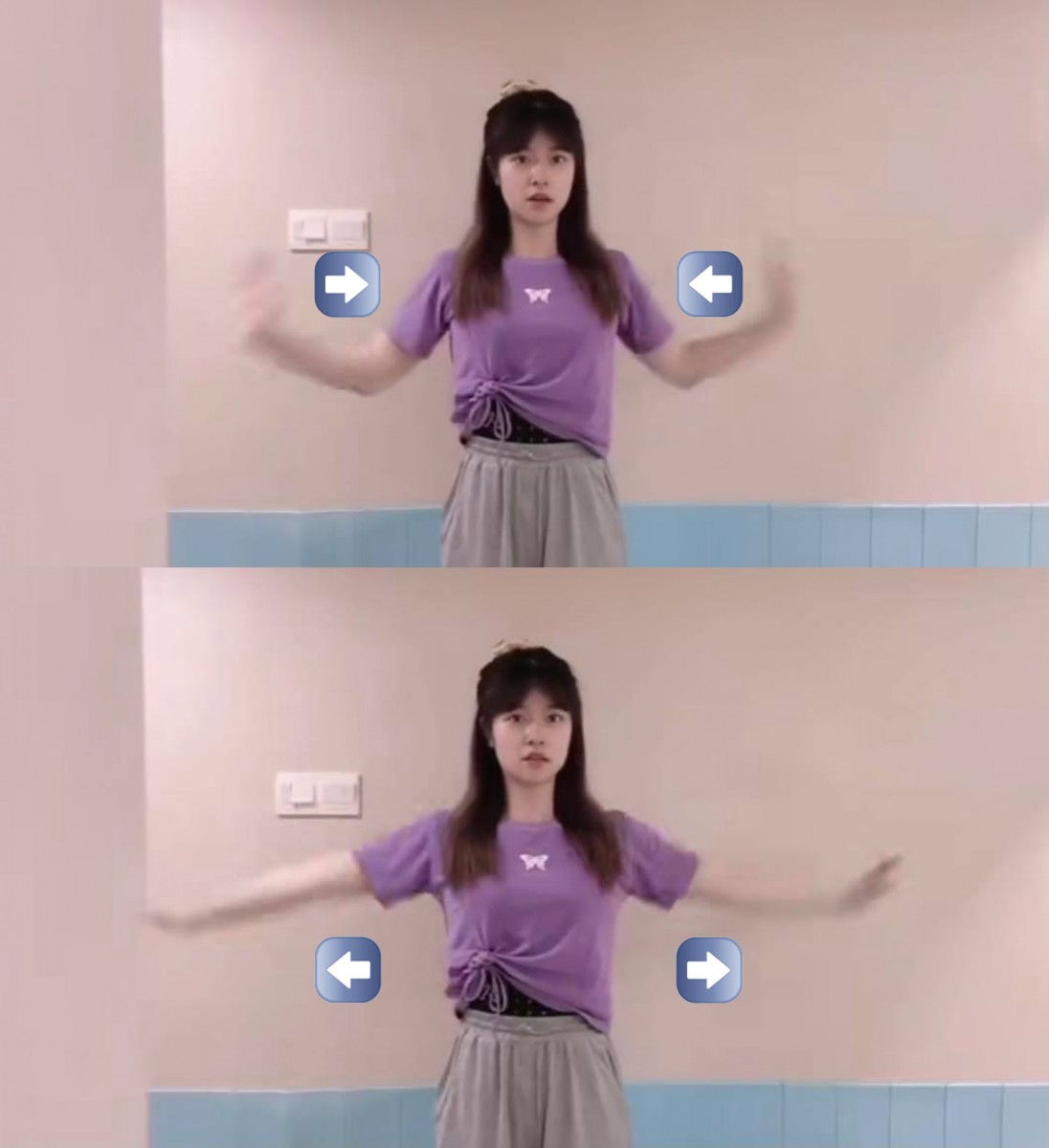 动作(二)双手在两侧像小时候学小鸟挥动翅膀一样,上下摆动手臂、之后由内向外推挥动手臂,主要靠上臂和肩部发力;建议这个动作坚持做3-5分钟~