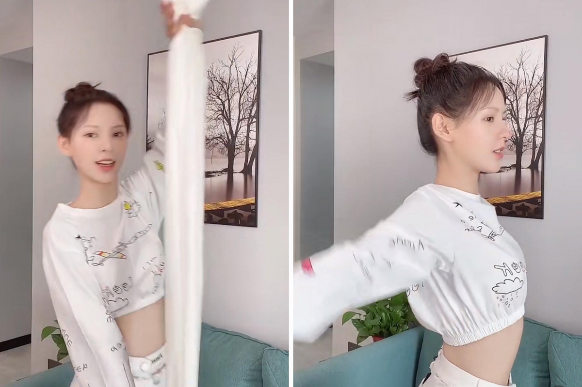 动作(三):和虎背熊腰说BYE 准备一条毛巾,捏紧毛巾两端(双手距离可依据个人软硬程度调整);腹部维持收紧,双手握住毛巾举起越过头顶向后,然后再向前~每天2组,每组重复20次;可以很好帮助后背及肩膀进行拉伸,告别虎背熊腰、厚圆肩~