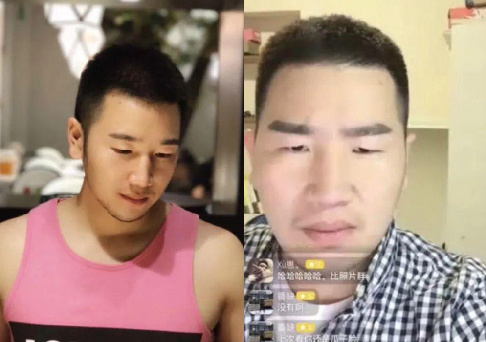 又是一波帅气照片+好身材圈粉、但直播真容颜值翻车的案例: