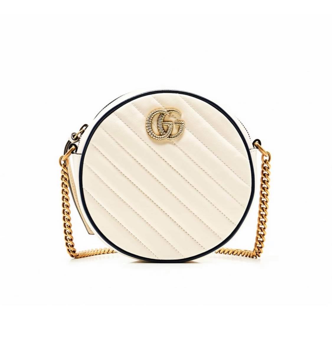 【双十一必买手表包包】Gucci GG Marmont Mini Round Shoulder Bag in White （点击我查看购买详情） >> 原价 RM8,470 | 优惠价 RM6,976