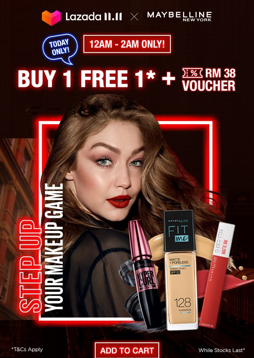 Maybelline >> （点击我查看优惠+购买详情） 双十一当天12am-2am不仅有限量超值买一送一优惠，全馆还有折扣高达50%！超值得入手的Maybelline家美妆好物不妨参考阿编整理的这篇 >> 