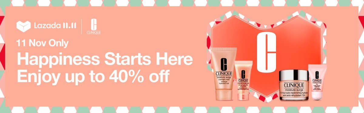 Clinique >> （点击我查看优惠+购买详情） 双十一当天下单可享高达40%折扣，今起便能PRE ORDER超值优惠价格Bundle套组节省更多；凡消费满RM200还能收获价值RM150的3pcs豪华赠品～