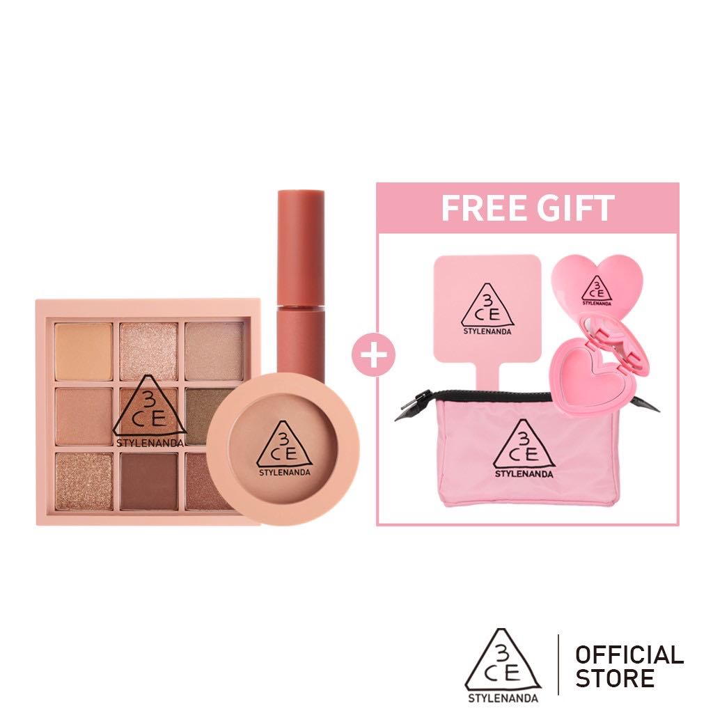 3CE >> （点击我查看优惠+购买详情） 月前刚宣布正式进驻SHOPEE的韩国美妆品牌3CE这次当然也不会错过双十一优惠放送～2020新推出的透明彩妆系列 CLEAR LAYER 可享15%折扣；热销眼影盘和唇彩优惠套组凡以优惠价入手还能收获赠品（化妆手拿镜、美妆包）～