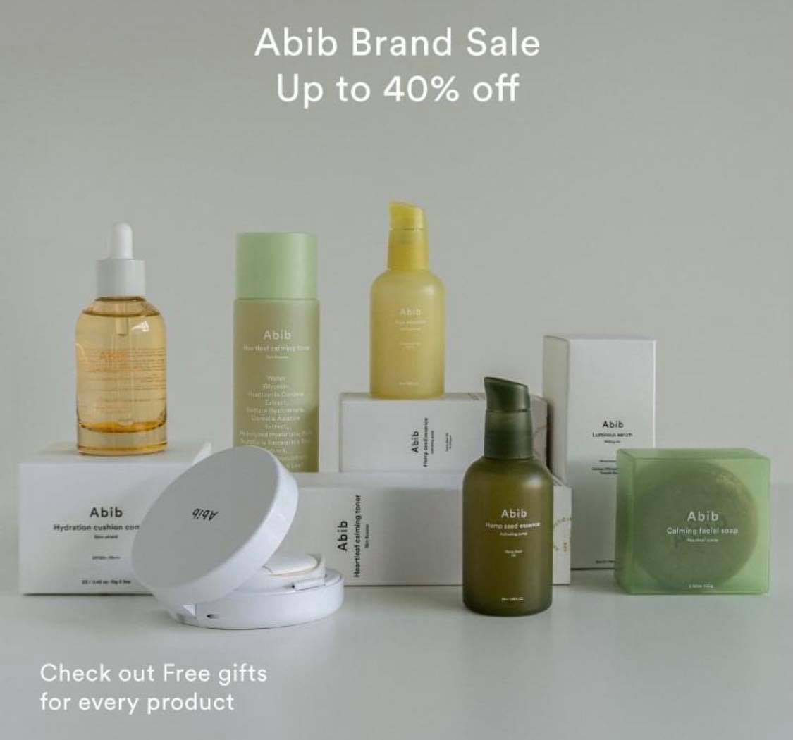 Abib >> （点击我查看优惠+购买详情） 韩国小众美肤品牌Abib家的产品尤其适合敏感肌肤，甄选的产品成分脸孕妇也能安心使用～双十一期间Shopee官方店铺上有不少超值护肤套组值得入手，折扣高达40%！品牌常年最热销的面膜、精华和清洁棉片都很值得推荐～