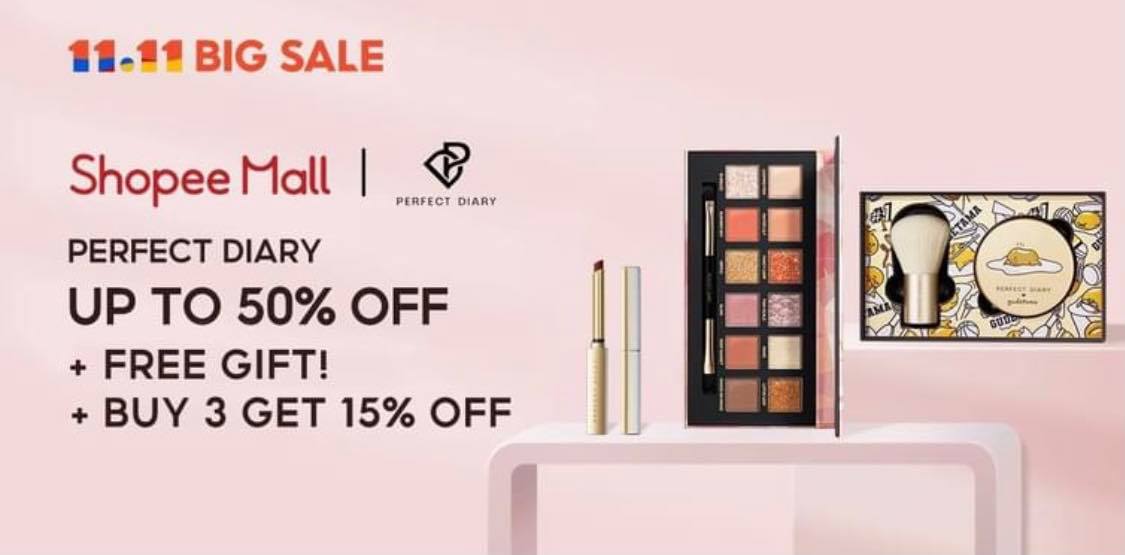 Perfect Diary 完美日记 >> （点击我查看优惠+购买详情） 高达50%折扣之余，还有下单即送赠品、买3折15%优惠！双十一当天一定要趁限量优惠价入手啊！