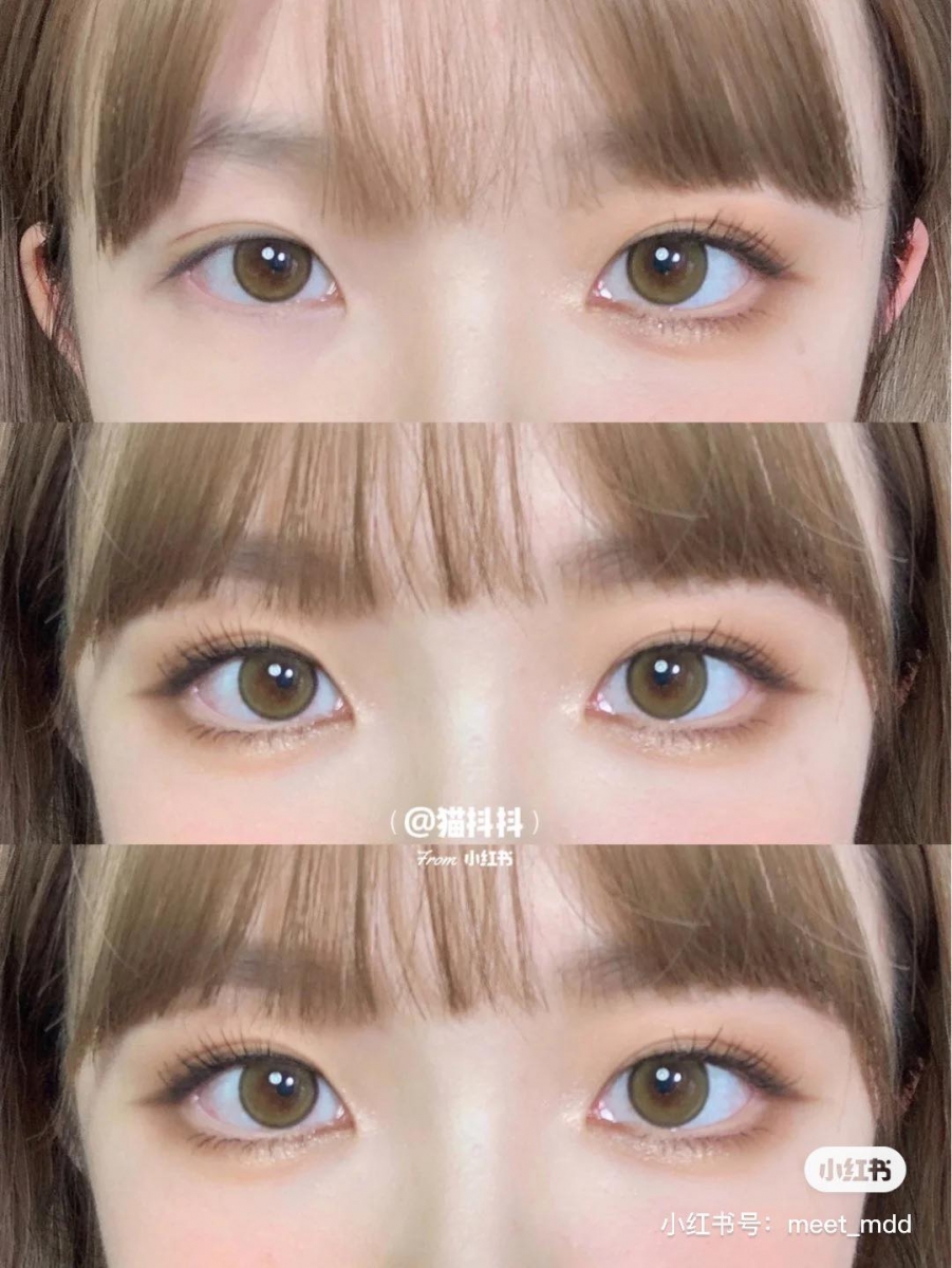 3、用细腻烛光眼影提亮眼珠下方让卧蚕澎起来~取一点遮瑕沿着下睫毛根部眼尾位置做提亮,轻松画出眼睑下至效果放大双眼。 4、最后用棕色调眼线胶笔画内眼线;眼尾线条要看起来若有似无的话,可以换用湿眼影刷沾取棕色眼影勾勒眼尾。