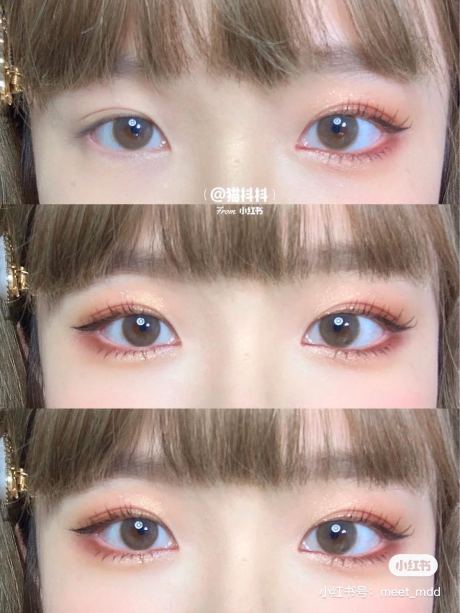 3、之后用亮片色点缀在眼皮正中央,偏白细致珠光色用以提亮眼头和卧蚕。 4、用眼线液笔画出眼尾微微上挑的半截式眼线,睫毛膏刷好上下睫毛就完成咯~