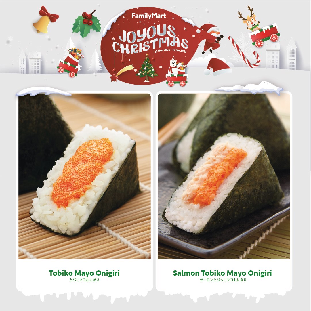 Tobiko Mayo Onigiri (RM4.90)、Salmon Tobiko Mayo Onigiri (RM4.90): 轻食一组很适合当早、午餐的三角饭团~2款口味都很不赖哟!