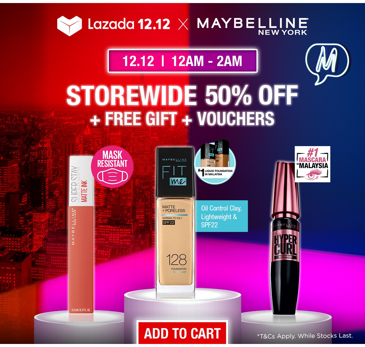 Maybelline 12.12 Sale 全馆高达50%折扣 + 赠品 + 优惠券 : 【点击前往查看双十二促销详情】
