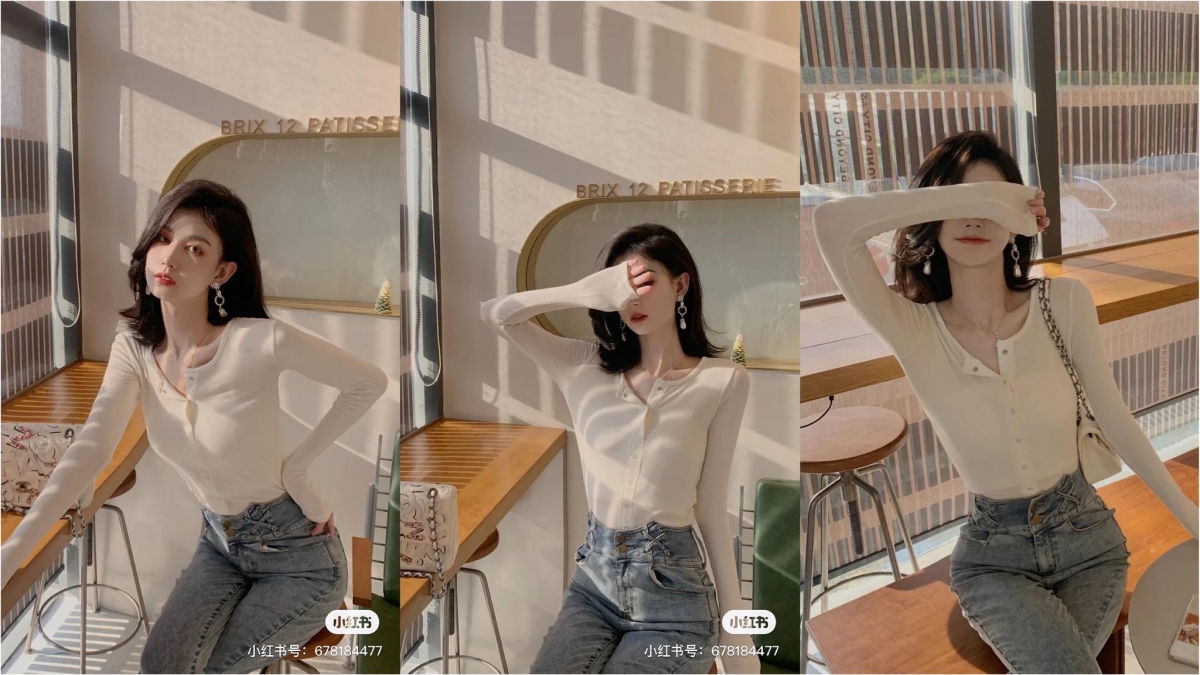 除了全身OOTD坐姿照以外也可以这样拍！「腰疼式」坐姿，一手扶腰突出身材曲线；捂眼手势告别镜头尴尬。