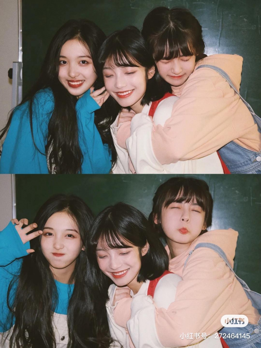 # 三人行闺蜜合照姿势参考:三位小姐妹出游或Home Party,立个自拍支架跟着一下动作摆拍,成功出片率绝对超高!