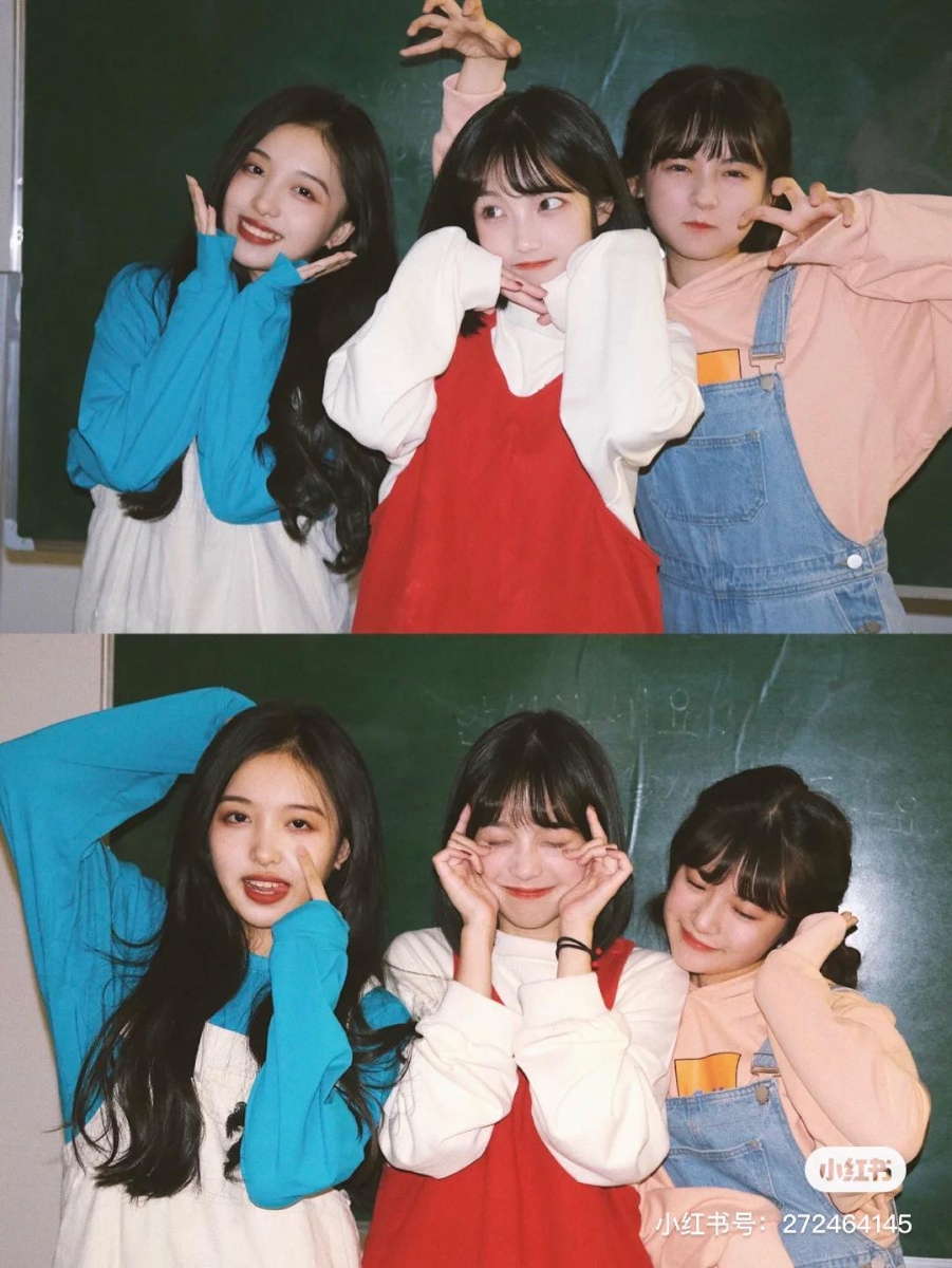 # 三人行闺蜜合照姿势参考:三位小姐妹出游或Home Party,立个自拍支架跟着一下动作摆拍,成功出片率绝对超高!