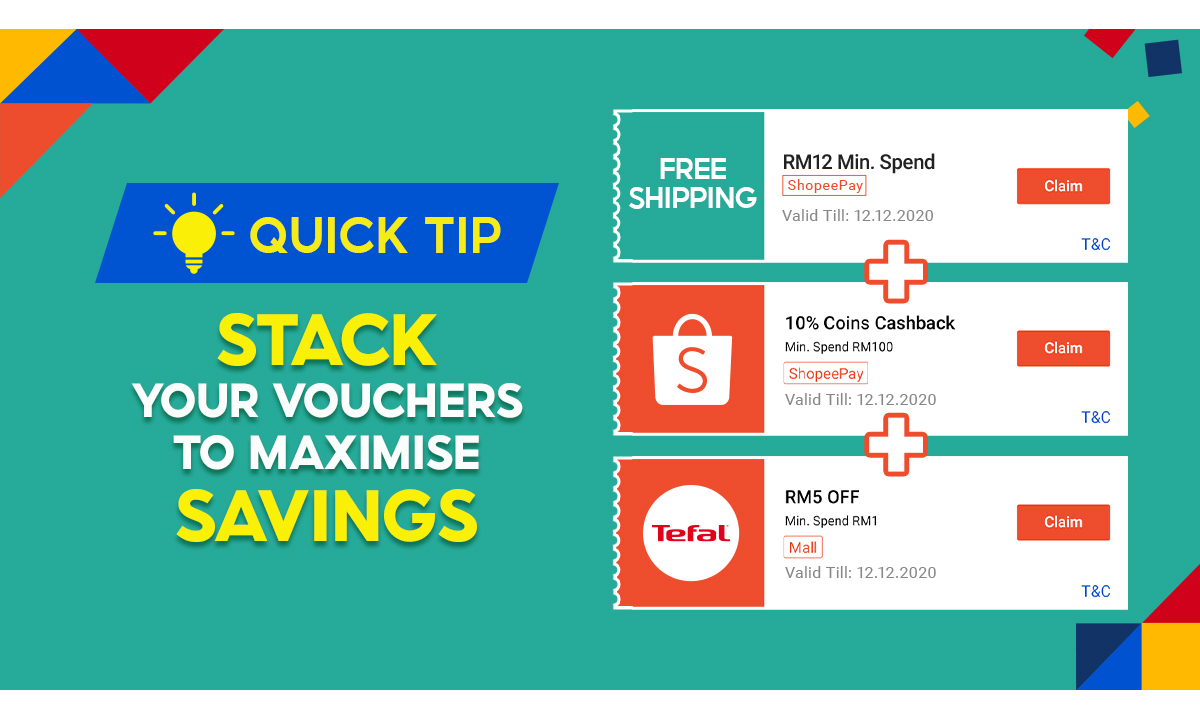 附上Shopee消费更划算秘诀，下单前领取优惠券不仅享有折扣、免邮，还会有Shopee Coins Cashback哦～12sen、RM1超低价抛售商品手快有手慢无，12pm Mega Sales万勿错过。>>【Shopee双十二完整购物优惠攻略】