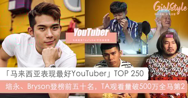 大马YouTuber表现最好TOP 250：培永Bryson刘铠翔登榜前五十、TA获全马第2！