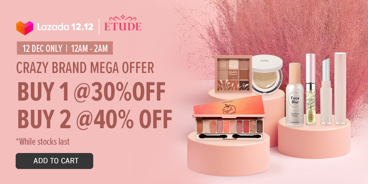 Etude House 12.12 Sale 指定商品折扣高达60%、12am-2am抢购获超值优惠: 【点击前往查看双十二促销详情】
