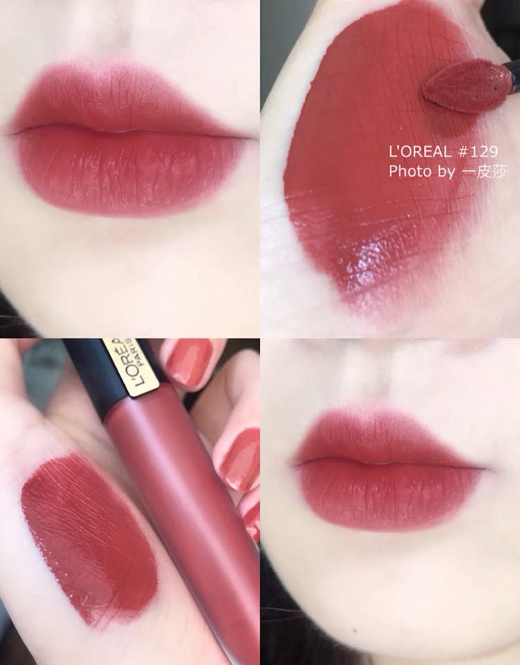 L'Oréal 小钢笔唇釉 Rouge Signature #129：薄涂很有气质、厚涂气场MAX的一款超百搭蜜桃豆沙色～