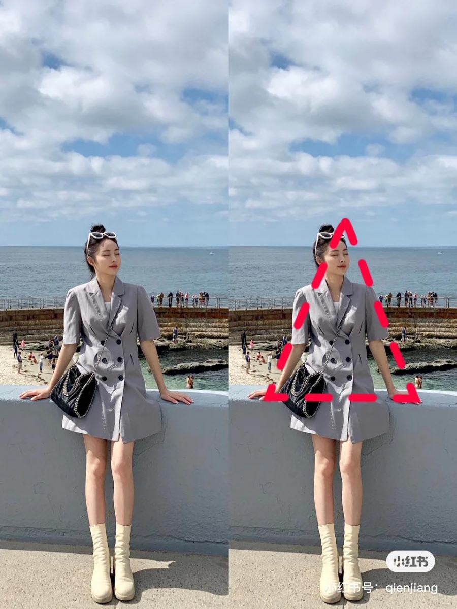 # 单人拍照姿势参考:跨年和几位闺蜜好友聚会或和男友约会,帮彼此拍出好看的朋友圈和INS美照吧~掌握这组「三角拍照姿势」,无论站着或坐着拍都能GET显瘦美照效果哟! 拍全身照是双腿站立呈三角形、双手自然垂落呈三角形都OK~