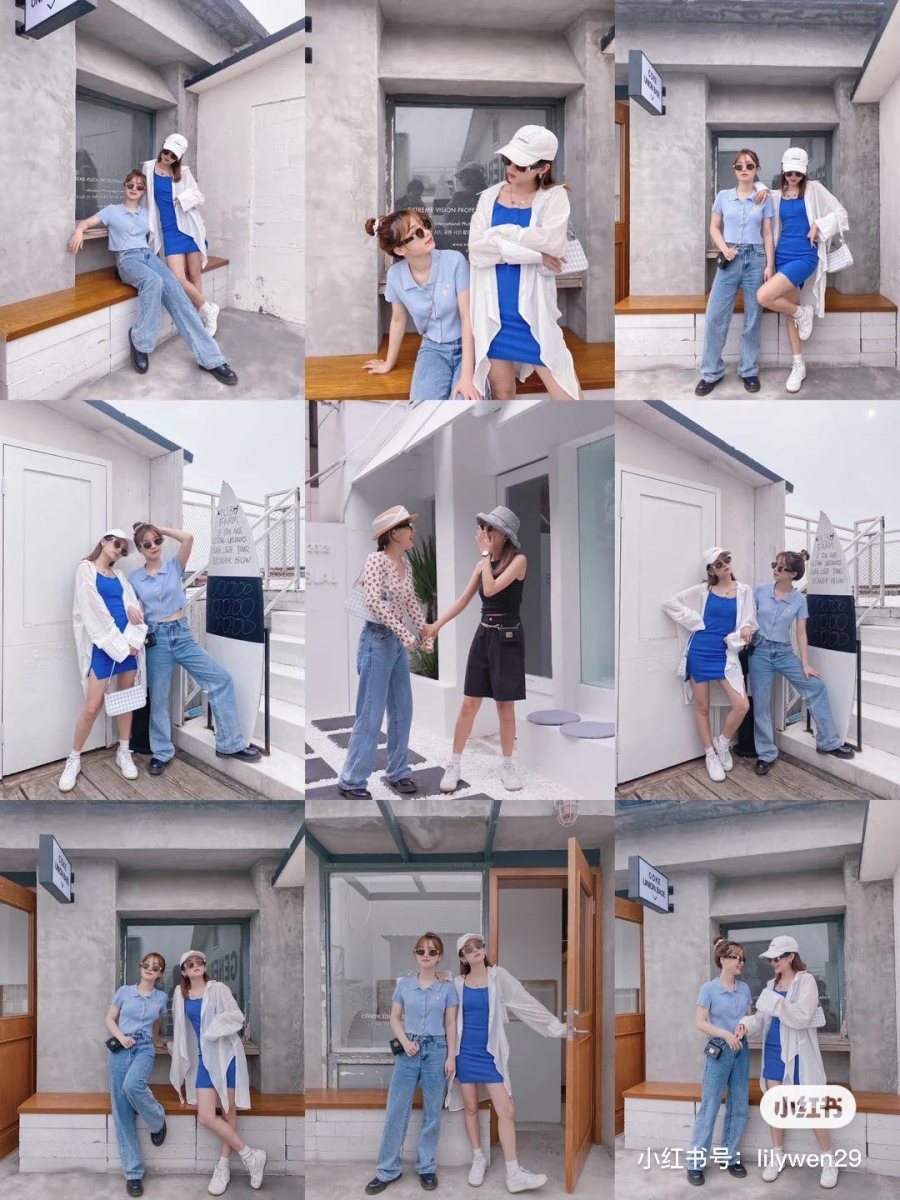 闺蜜合照最重要有互动和够自然,不妨参考一下两张九宫格照片里的花式拍法~