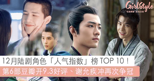 12月陆剧角色「人气指数」榜 TOP 10!第6部豆瓣开9.3好评、谢允疾冲再次霸屏争冠军!