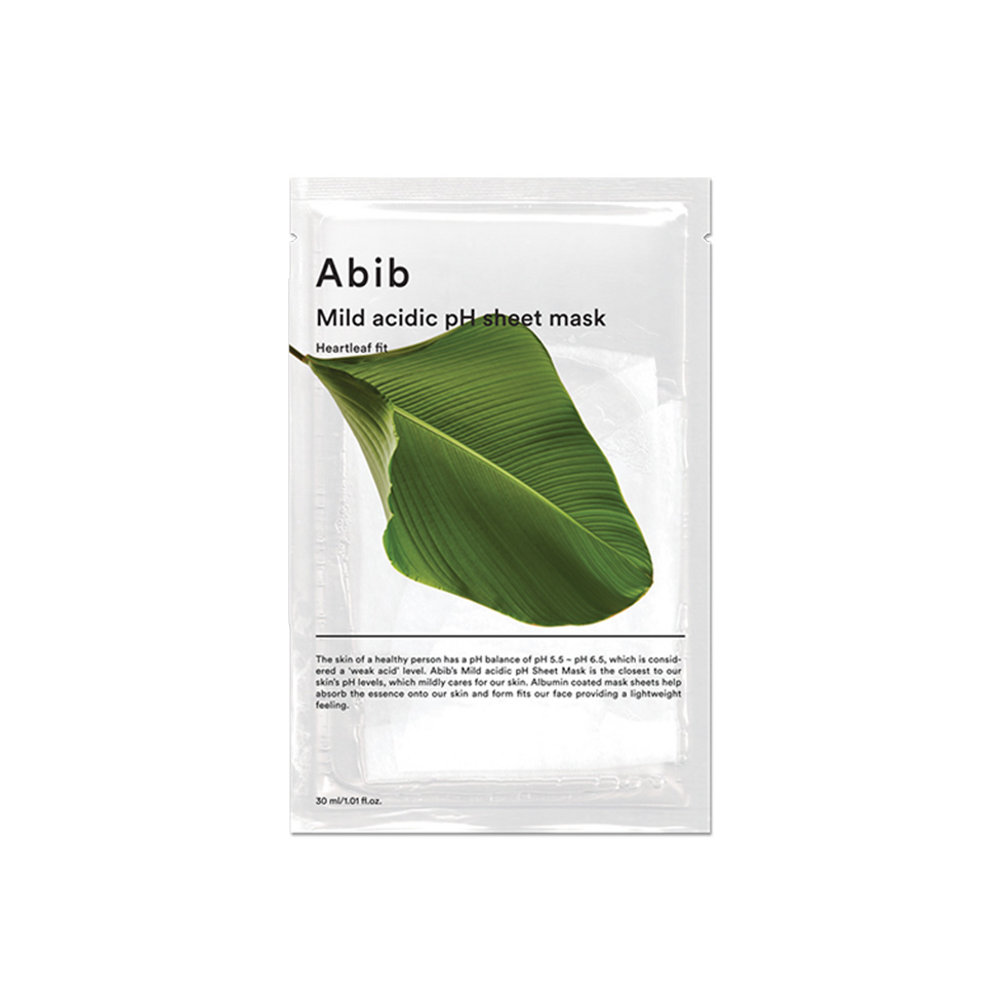# 7 ABIB Heartleaf Fit Mild Acidic pH Sheet Mask 弱酸性鱼腥草面膜 (参考价格 RM) >> 点击查看购买详情 常年蝉联韩国面膜排行榜前十名、干性敏感肌肤用后感极好的一款超强补水面膜;纤维底布面膜纸有着很好的服帖度和亲肤感,内含精华液比起上一款口香糖鱼腥草面膜更多,可以很好帮助修复肌肤损伤和补水保湿;对于因为环境和天气导致的干燥痕痒状况能够有效缓解、清热消炎,基本上所有肤质一年四季都适用。