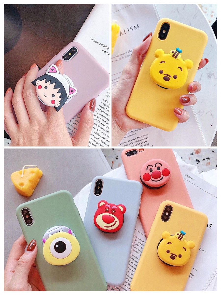 # 18 糖果色系手机壳配上小熊维尼、大眼怪、龙猫、小丸子等卡通设计Pop Socket手机支架,每款都好好看的说~RM8.66 >> 这里买