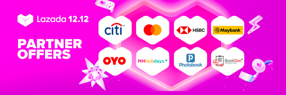 Lazada Lazada网购平台双十二与许多合作银行、信用卡和商家携手推出Partner Offers，每天12pm、4pm、8pm刷新不同促销，谨记留守！此外双十二当天使用Lazada Citi信用卡消费，满额RM100即可现减RM25，还有RM8邮费折扣哦～Maybank信用卡用户双十二消费满RM130，试用优惠码【MBB1212】即刻折扣RM15！ 其他参与Lazada 12.12促销合作的银行及信用卡还有：Citi Bank、HSBC、CIMB、AmBank、Standard Chartered、Alliance Bank、AEON Credit Card、RHB、HongLeong Bank、Public Bank、OCBC Bank、BSN、Big Pay、UOB。赶快进入促销详情页面，了解你的网购信用卡或网银有提供什么减价优惠吧 >> 【Lazada双十二完整Partner Offers优惠】