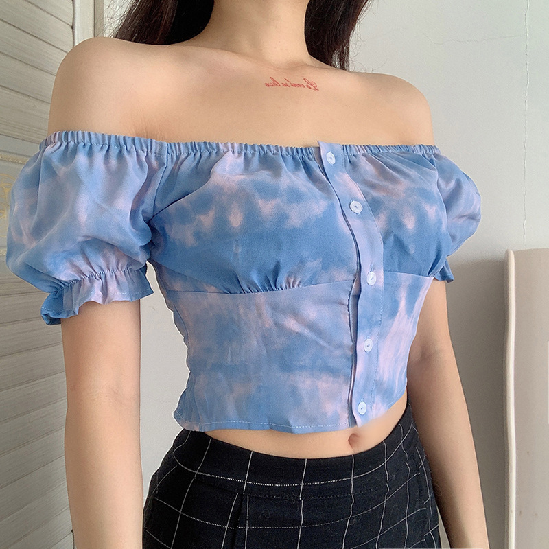 Jisoo-BlackPink-Blue-Tie-Dye-Puffed-Sleeve-Blouse-20