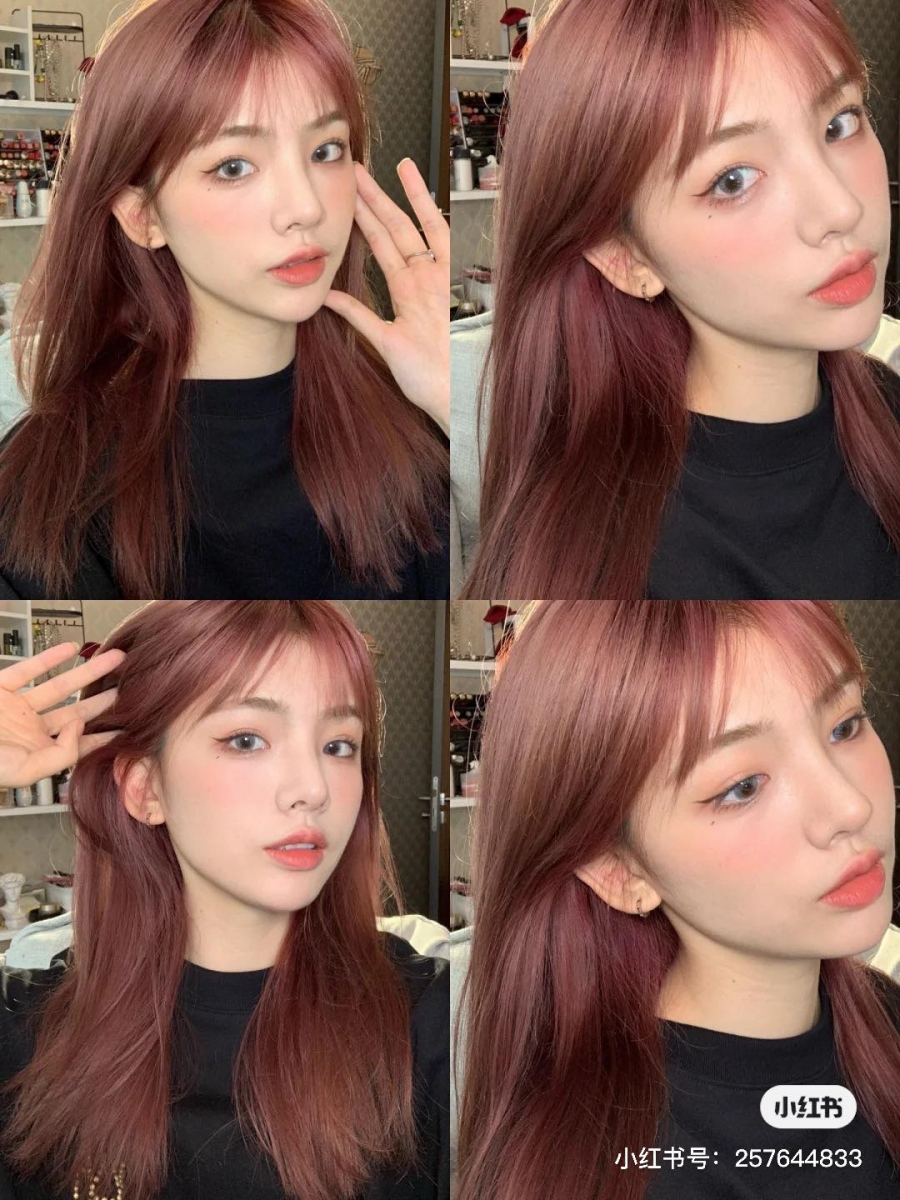 温柔粉棕调：冷色系显白玫瑰粉棕色系，比起鲜亮感明显的玫瑰金色调更不挑肤色～