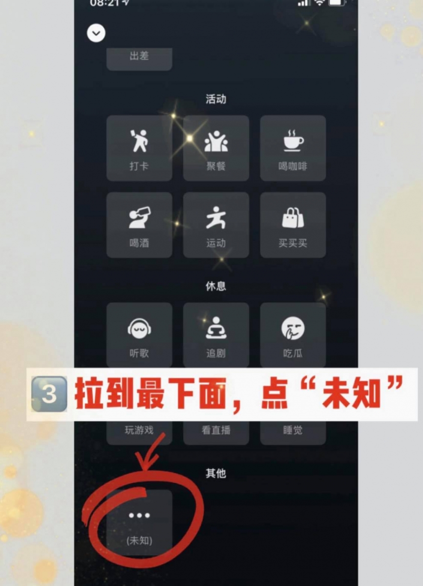 可选内置基础状态,或点击最下面的「未知 Mysterious」随意输入间断状态文案;