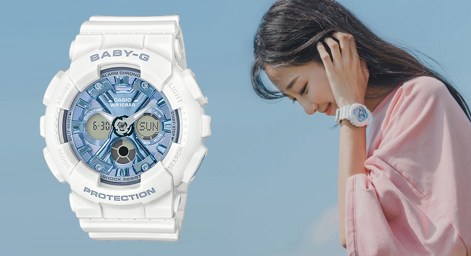CASIO BABY-G Women Watch BA-130-7A2DR White Resin Band Women Sports Watch 蓝色控一定会沦陷的一款「可盐可甜」魅力腕表!蓝色金属感表盘 x 奶霜白色表框表带,率性的同时又不失女生感~(RM589)>>> 点击查看购买详情
