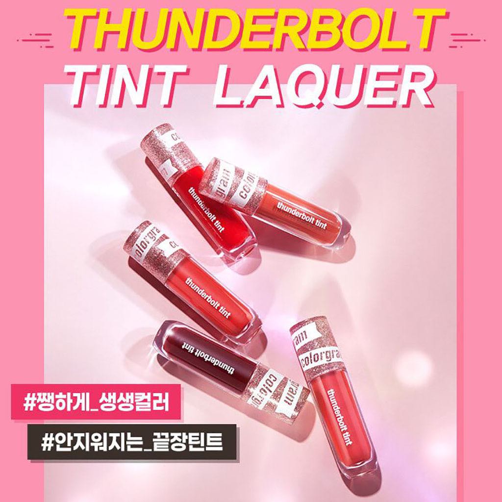 # 2 COLORGRAM Thunderbolt Tint Lacquer 唇釉 号城市Colorgram家最具代表性的产品是TA - 超持久唇釉，喝水吃饭、佩戴口罩都不担心掉色脱妆。持久的同时也意味着这款唇釉比较染唇和难卸除，建议卸妆时要配上比较强效的眼唇卸妆液。