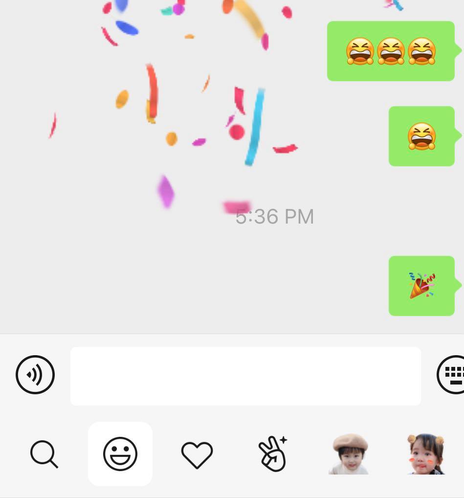 炸弹、烟花、撒花表情发送给小伙伴时还会显现全屏特效,有开提示音和震动的手机还会接收到震动感哦!