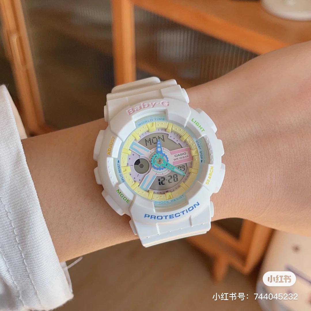 CASIO BABY-G BA-110-TM7A White Resin Band Women Sports Watch Casio家旗下多款专门为女生设计的Baby-G手表特别高颜值、狙击少女心!比如这款特别小清新手表连指针、表框和旁边的按键都有马卡龙配色元素,可爱又不失率性魅力~(RM629)>>> 点击查看购买详情