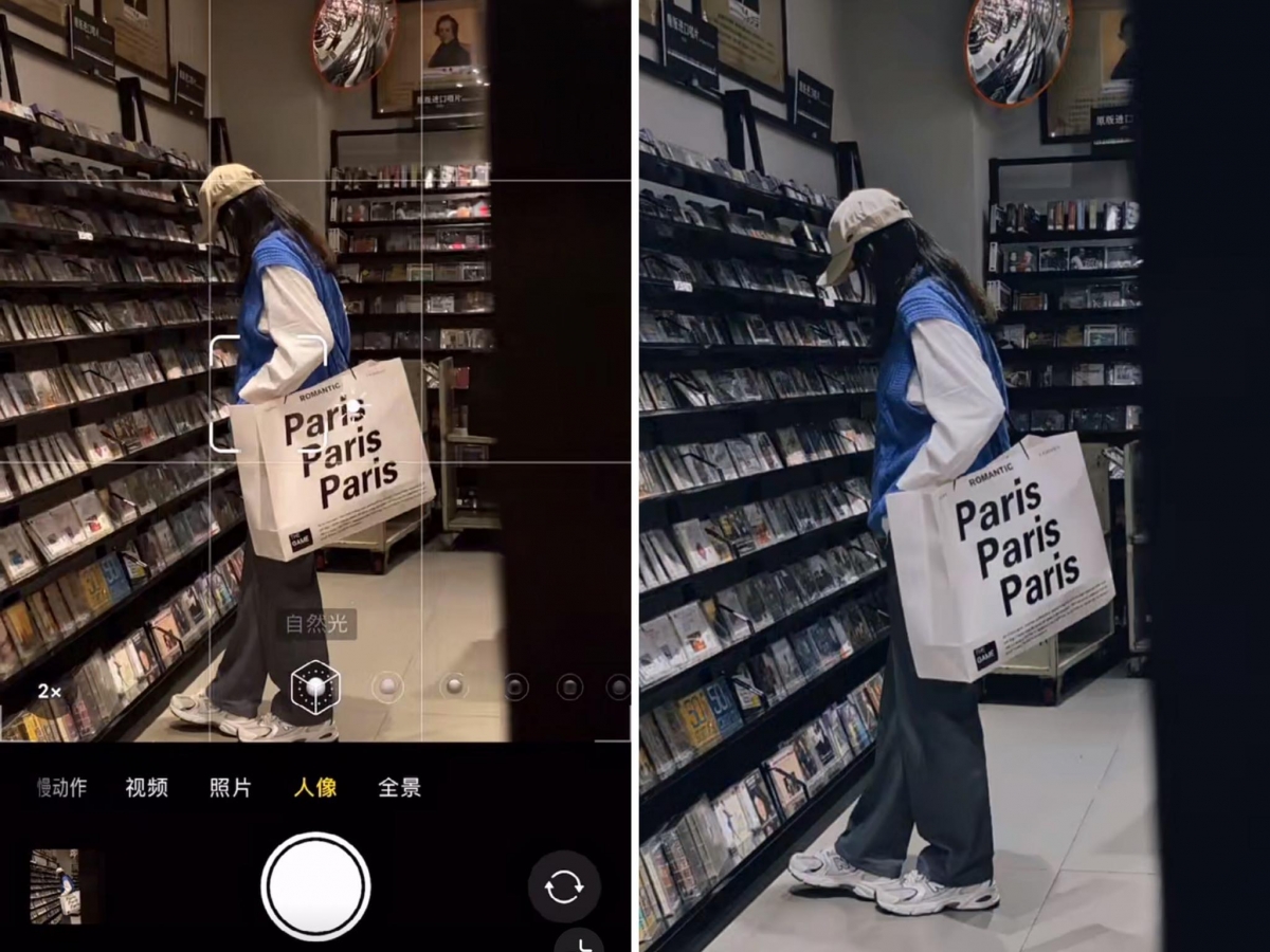 同场加映Tips: 在有陈列架的地方如书店、超市、唱片行等,可以利用远拍角度、「躲在柜子后面伪偷拍」的角度,拍出构图好看、随意又不失高级感的自然美照~