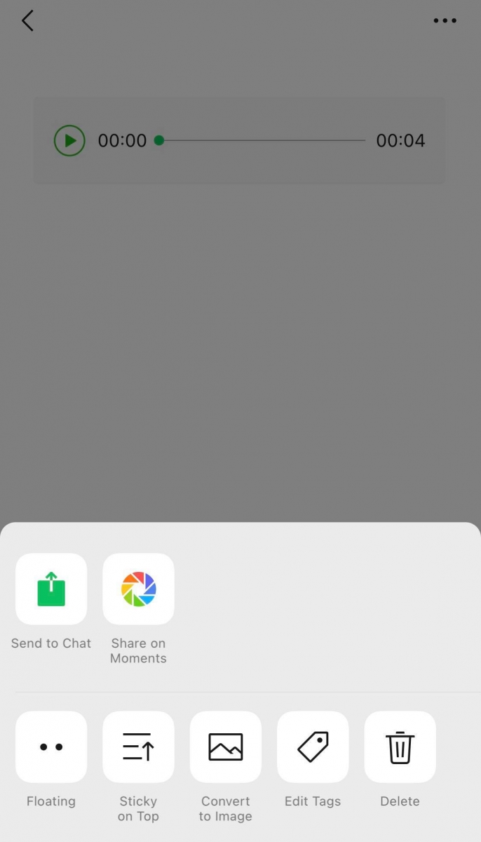 ✨ 朋友圈也可以发语音 【Me 我的】- 【Favourite 收藏】,点击右上角(+)进入备忘录界,选择下面录音图标开始录制语音,在点击一次完成录制后,点击右上角(· · ·),选择发布到朋友圈即可!