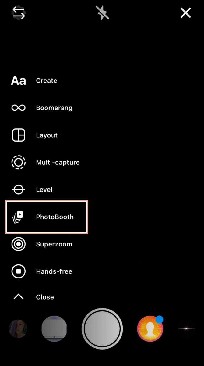 首先开启IG Story的Photo Booth功能,点击下方正中央开始执行Photo Booth拍摄。倒数3、2、1之后每一个“闪光灯”等同拍下一张照片,一共会拍出4张。