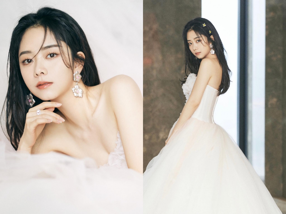 #谭松韵行走的棉花糖 和「大哥」、「小哥」同台亮相的「尖尖」谭松韵今晚化身行走的人间棉花糖，淡雅粉色清新甜美，轻纱+抹胸长裙优雅又极具仙气，和童颜的她气质太搭啦！