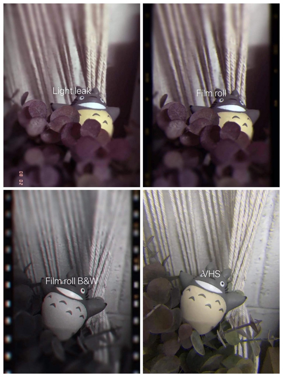 拍完后自动进入Preview画面;点击上方正中间的Photo Booth 图标,往左滑动选择套入不同的滤镜特效;目前最基础的有6款可选:Flash、Light Leak、Film Roll、Film Roll B&W、Photo Strip、VHS。