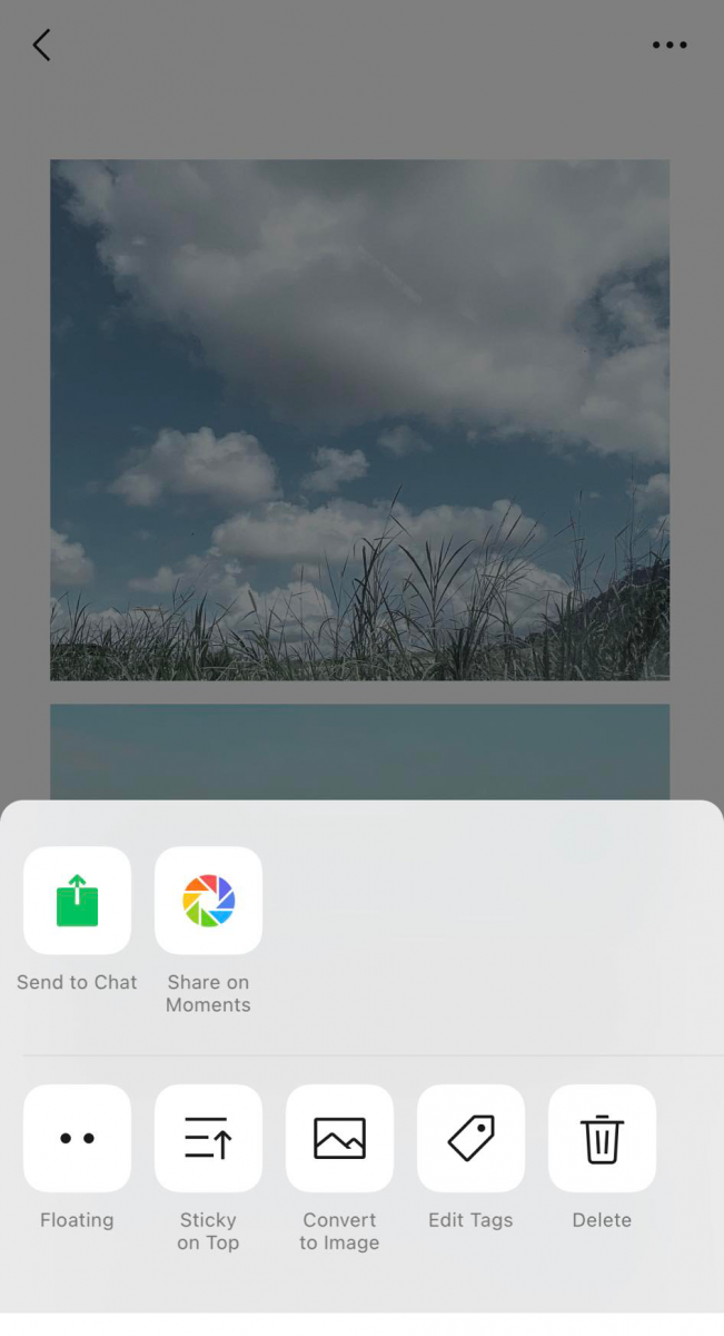 ✨ 拼接长图 朋友圈和微博上不时会看到别人的「长图」分享,把好几张记录日常的质感照片拼接成长长的图片上传。如果你和编儿一样觉得另外在其他APP拼接图片有点麻烦,在微信里就能做到哦!【Me 我的】- 【Favourite 收藏】,点击右上角(+)进入备忘录界面点击左下角选照片;点选想要拼接的照片后,点击右上角(· · ·),设置【Convert to Image 保存为图片】即可!还能更换背景色、添加文字哟~
