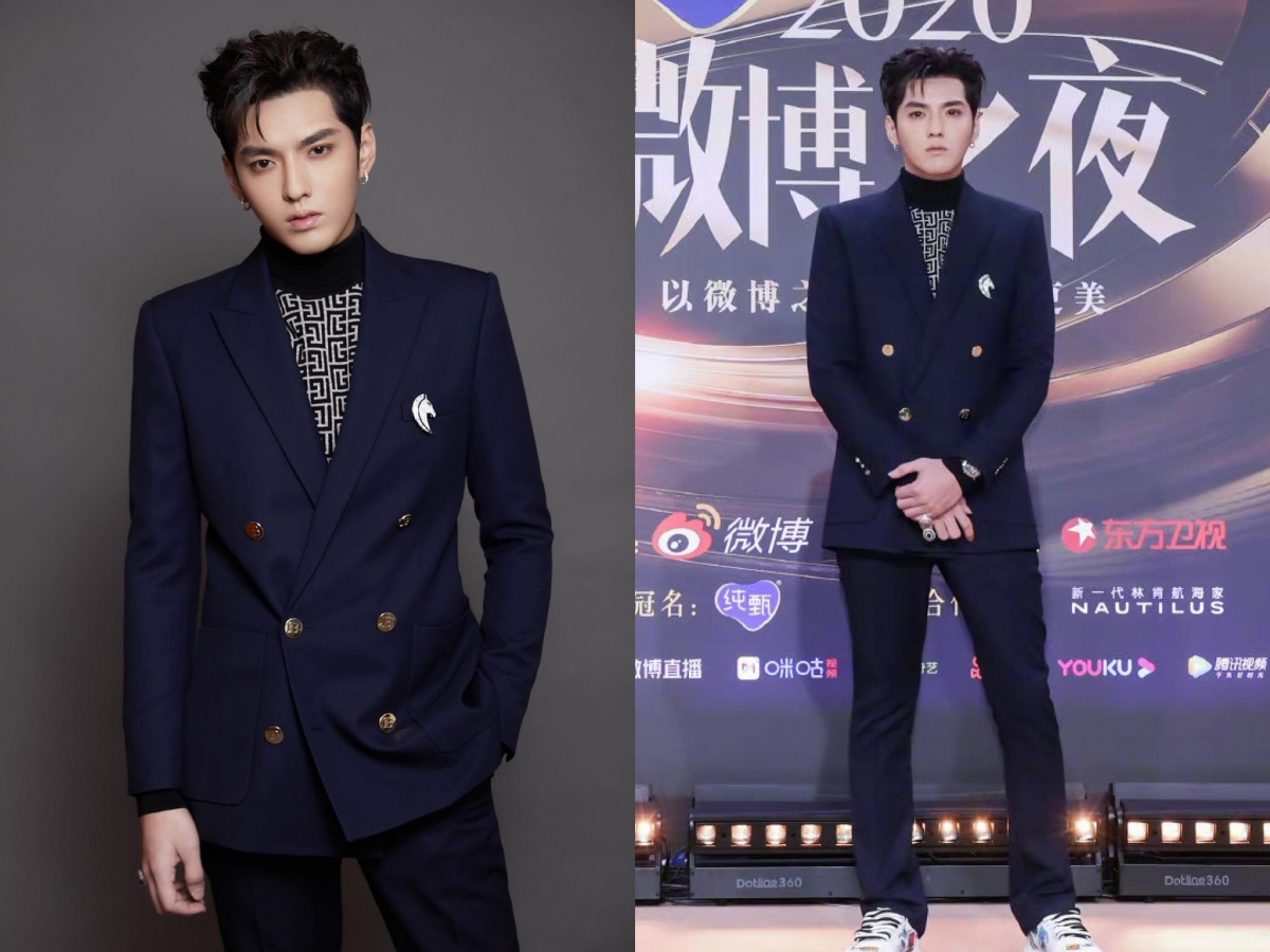 #吴亦凡双排扣西装 被大赞「持靓行凶」的KRIS吴亦凡出发图也拍出了杂志大片即视感！深蓝色西装配毛衣和宝格丽珠宝作点睛之笔，魅力不凡！