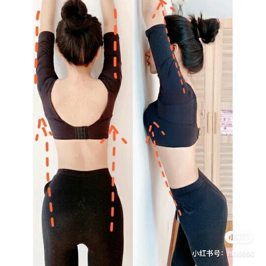 动作六:靠墙站姿拉伸 举直双手面朝墙,胸部去找墙壁贴紧,维持这个靠墙站姿拉伸动作1到2分钟。