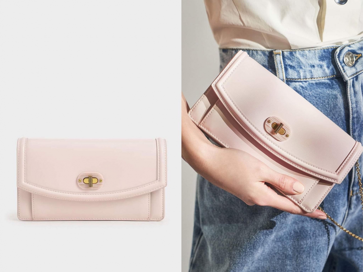 # 10 Stone-Embellished Curved Long Wallet 编最喜欢这款的掀盖转扣设计~配色尽显女生甜美气息、简约风设计体现高雅气质,小巧设计无论手拿或配链袋斜背都很合适。(参考价格 RM219.90)>>> 【点击前往官网查看能多详情】