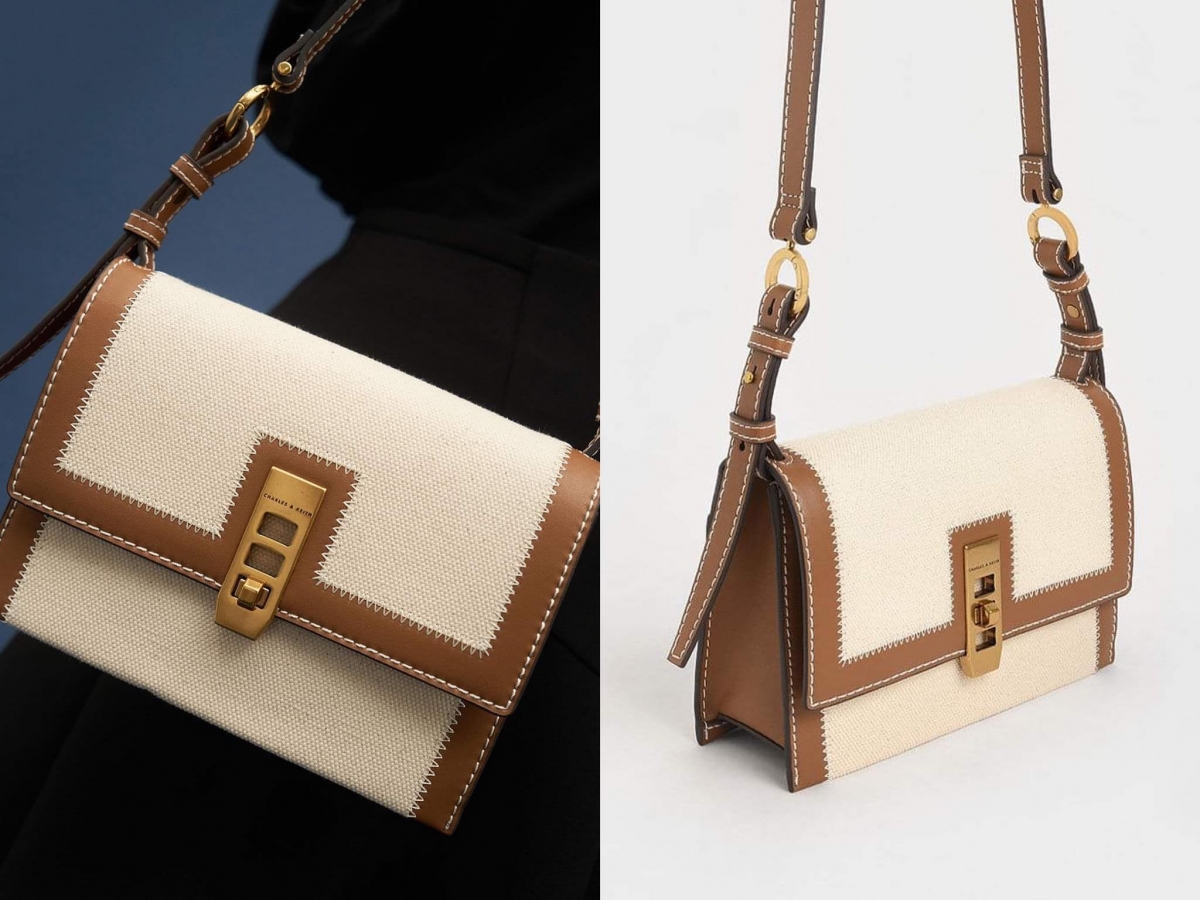 # 1 Canvas Turn-Lock Chain Handle Bag 帆布材质与皮革镶边拼接设计,温柔复古焦糖牛奶配色十分百搭,无论是Formal正装、日常逛街约会或出外郊游都很合适配搭OOTD!(参考价格 RM339.90)>>> 【点击前往官网查看能多详情】