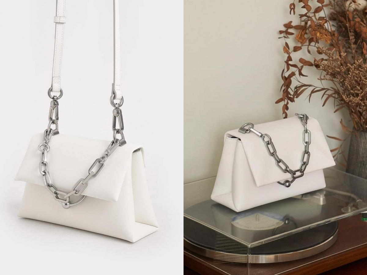 # 5 Geometric Chain Handle Bag 柔软的皮革搭配兼具率性帅气感的银色粗链条点缀,风格鲜明的同时又不会过分强烈到难以作日常搭配,轻松提升造型时髦感!(参考价格 RM259.90)>>> 【点击前往官网查看能多详情】