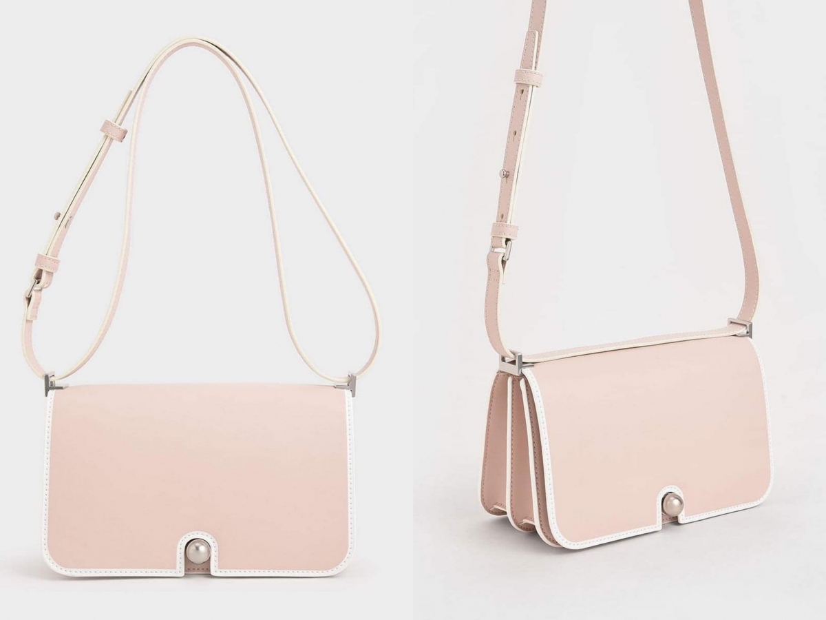 # 3 Metallic Push-Lock Shoulder Bag 甜而不腻的奶油粉色是本季春夏大势!包款采用了结构感强烈的几何设计,圆润的金属扣 x 柔美系粉色皮革完美相融!(参考价格 RM279.90)>>> 【点击前往官网查看能多详情】