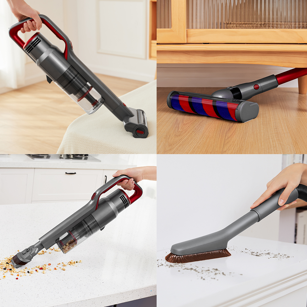 透过切换各种不同用途的刷头，可以针对性做好不同位置的清洁。比如：缝隙刷可以用来打扫各处缝隙死角；地毯刷让原本难清洁的脏污无处可躲；电动床褥吸头轻松吸走床垫、车内座椅和沙发中藏匿的灰尘、头屑毛发、螨虫等肌肤过敏原。