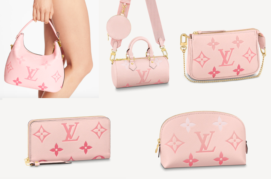 Louis Vuitton 2021春夏系列By The Pool让经典老花Monogram化身渐变色调,主打活力春漾气息的粉嫩色系;配色译名如夏日蓝、香草黄、腮红粉等也非常清新可爱~Papilon BB、Mini Pochette Accessories、Marshmallow、TRIO手拿包、Zippy长形拉链钱包、化妆包等等,都有女生大爱的粉色系可选!