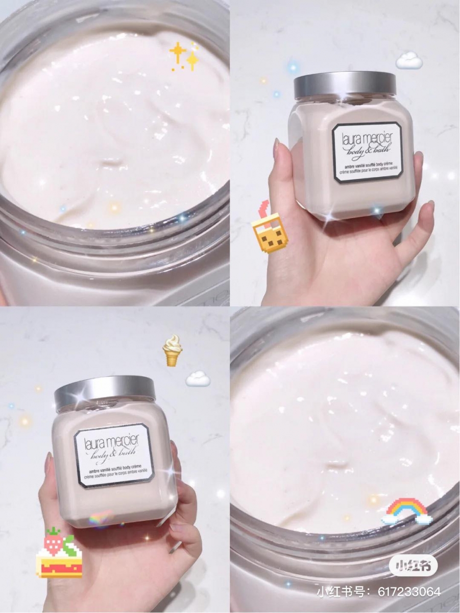 7、Laura Mercier Body & Bath Ambre Vanille 、Fresh Fig Souffle Body Creme 小红书上常年讨论度很高的Laura Mercier香草小奶罐身体乳,甜甜琥珀香草的奶香味特别上头;钟爱果香/草本香的女生可以试试无花果味,其中柔和了去划过、杏仁蜜和伊兰的芬香。据说睡前涂抹在肌肤上,被窝、睡衣都会有满满香甜味,在肌肤上的持香力也很棒!>>> 【点击前往购买链接】